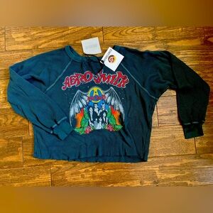 DAYDREAMER Black Thermal Raw Hem Aerosmith Tour Long Sleeve Top NEW Size S